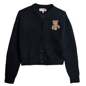 HAZEL MOON KNIT BLACK TEDDY BEAR CARDIGAN ICONIC TRENDING FALL FAVORITE MEDIUM